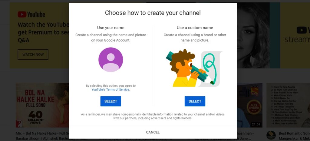 Choose a username your YouTube channel.