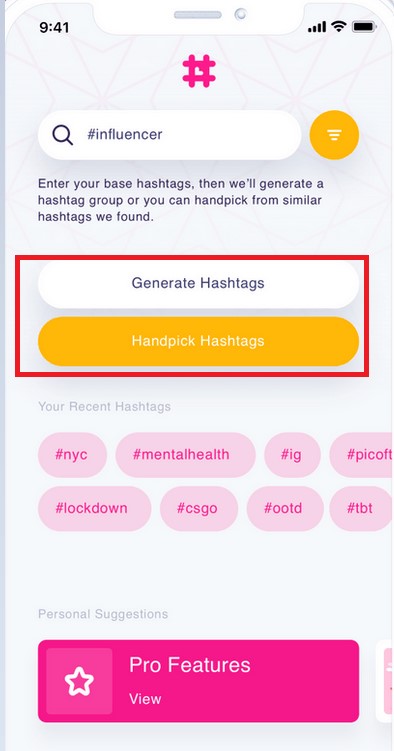 generate hashtags and handpicks