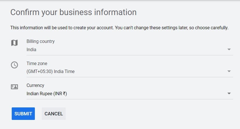This image saying confirm your business account with Google keyword planner.