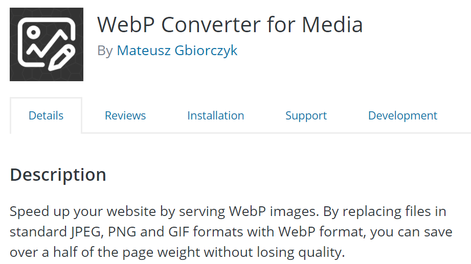 Webp Converter plugin for Image optimization.