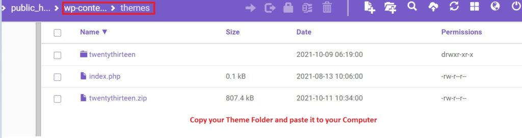Copy theme folder and paste to computer files.