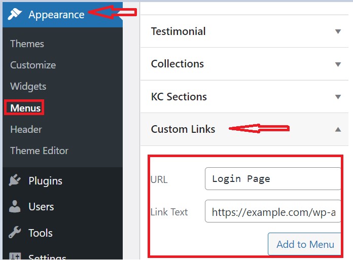 Creating custom links for find WordPress admin URL.