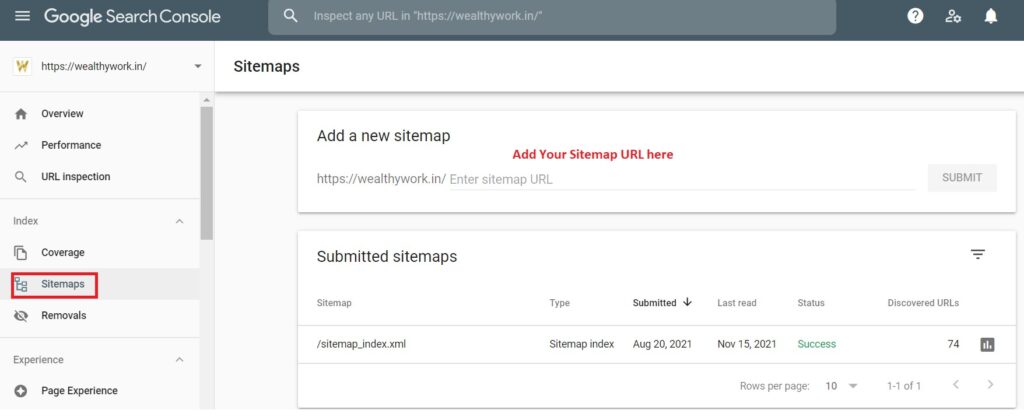 Sitemap submit in search console.