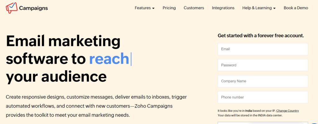 Zoho email marketing tool