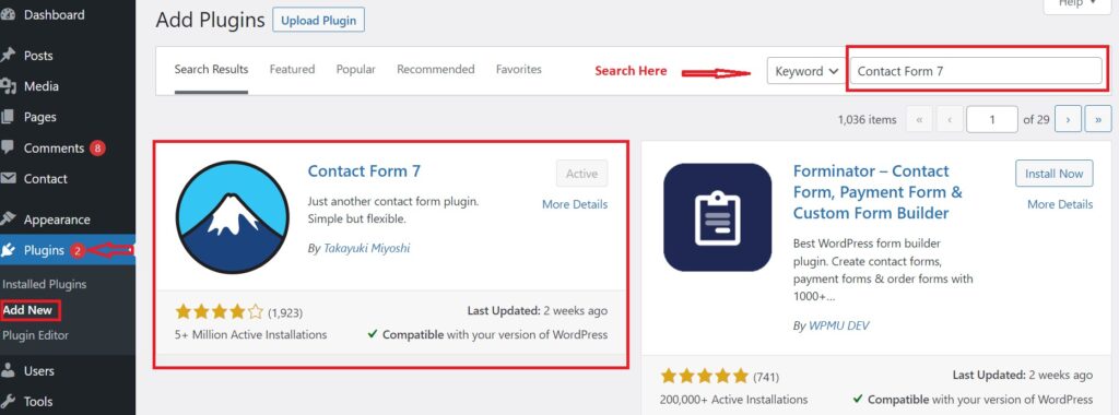 How to add contact form in WordPress and install.