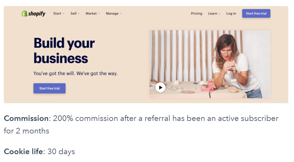Shopify affiliate commission.