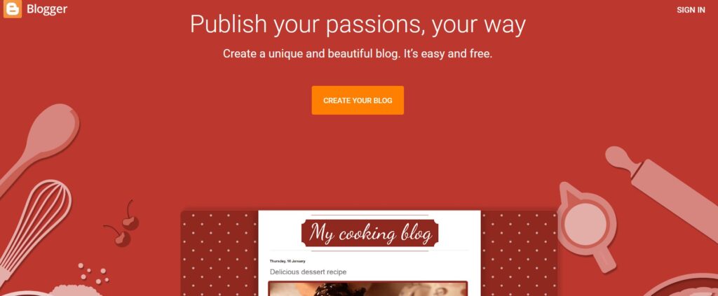 Start blogging platform with Blogger and sign up.
