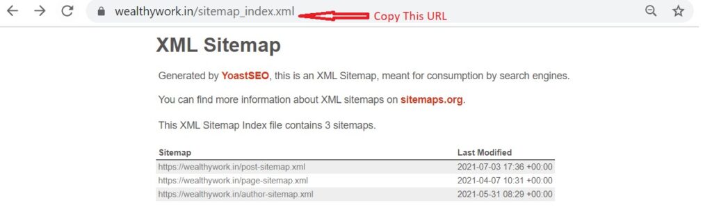 Sitemap url generated by yoast seo looks in google.