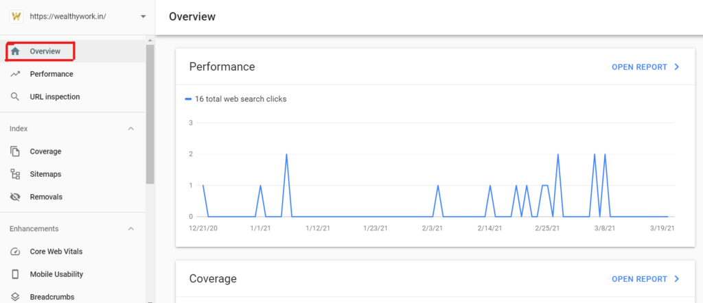 Google search console overview.