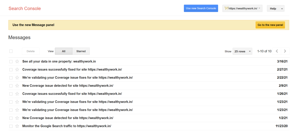 Google search console messages.