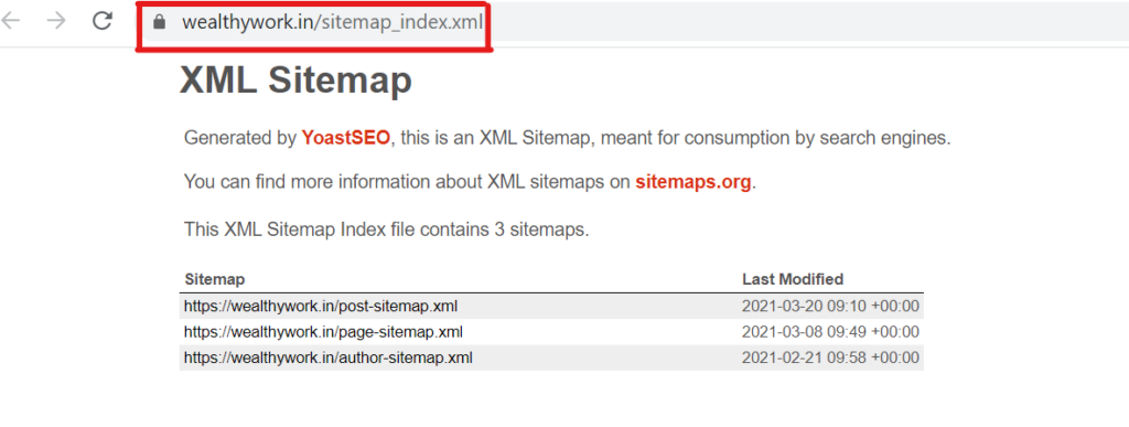Sitemap generate by yoast seo plugin.